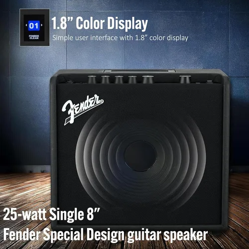 Vista 6 de Fender Mustang LT25 - Amplificador combinado de guitarra con cable y paquete exclusivo de púas de 12 piezas de Austin Bazaar