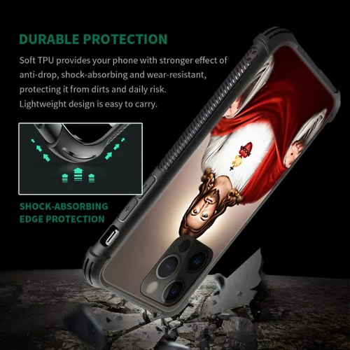 Vista 3 de Funda compatible con iPhone 14 Pro Max, funda de teléfono de Jesucristo para hombres y mujeres, marco de rosca antideslizante de TPU suave en cuatro