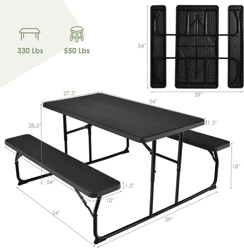 Vista 2 de S AFSTAR Juego de mesa de picnic plegable, mesa de picnic plegable con 2 bancos, mesa y banco para exteriores con marco de acero y mesa de textura