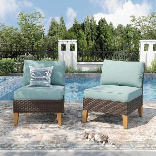 Vista 29 de PHI VILLA Otomana de mimbre para patio, 2 piezas, asiento otomano de mimbre para todo tipo de clima, reposapiés para exteriores con cojines