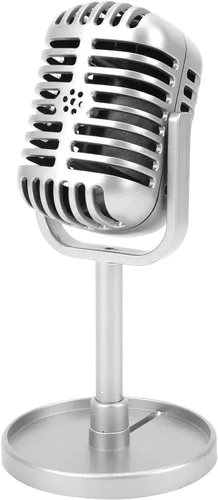 Vista 10 de Modelo de accesorios de micrófono retro, micrófono vintage, micrófono de plástico falso, adorno de mesa para Halloween, boda, fiesta de cumpleaños