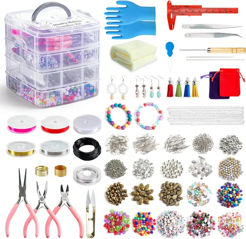 Inscraft - Kit para hacer joyas, suministros para hacer joyas, incluye cuentas de joyería, instrucciones, colgantes, accesorios, alambre para