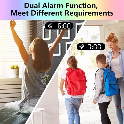 Vista 7 de Reloj despertador de proyección para techo de dormitorio, proyector giratorio de 180°, espejo de 7.4 pulgadas, pantalla LED digital RGB de 12/24