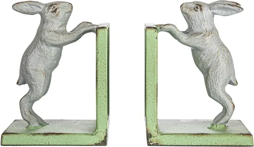 Vista 5 de Creative Co-Op Sujetalibros decorativos de metal fundido de 2 tonos, verde y gris, juego de 2