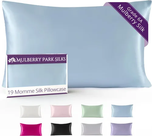 Vista 22 de Mulberry Park Funda de almohada 100% seda, 19 momme, seda de morera grado 6A, cierre de sobre profundo, color negro/estándar (20 x 26 pulgadas)
