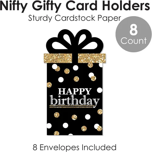 Vista 4 de Big Dot of Happiness Juego de 8 fundas para tarjetas de regalo y dinero para fiestas de cumpleaños para adultos, doradas, para tarjetas de regalo