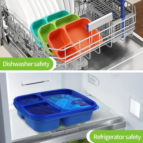 Vista 5 de buluker Juego de 4 Cajas de Almuerzo Bento de 3 Compartimentos de Paja de Trigo para Preparación de Comidas, Recipientes de Almacenamiento