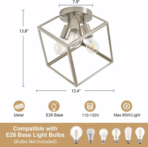 Vista 3 de Lámpara de techo empotrada de níquel cepillado, accesorios de iluminación geométrica multidireccional, marco de metal moderno, luces de vestíbulo
