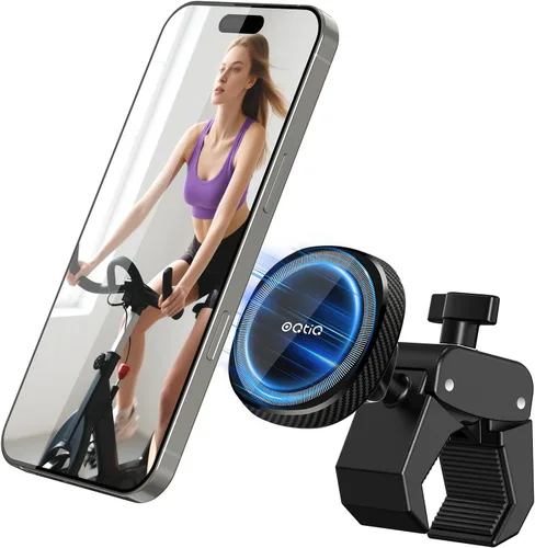 OQTIQ Soporte para teléfono para bicicleta de ejercicio Peloton, abrazadera resistente y soporte magnético fuerte de 17 N54 para cinta de correr,
