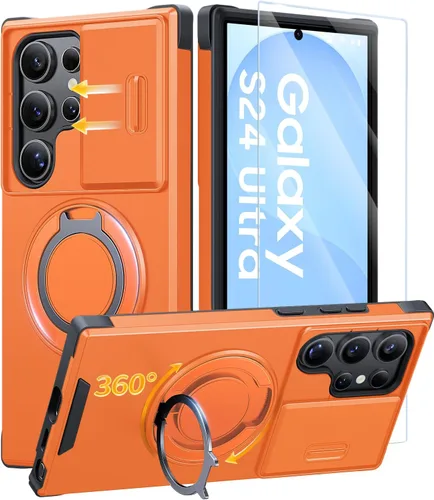 Vista 11 de JAME Funda para Samsung Galaxy A17/A16 5G, soporte de anillo, cubierta de cámara deslizante, 2 protectores de pantalla, protección de doble capa a