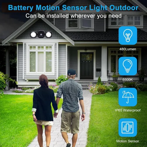 Vista 2 de Luces con sensor de movimiento a pilas para exteriores, luces LED inalámbricas con detector - Luz de seguridad activada por movimiento impermeable