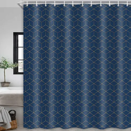 Vista 15 de JAWO Black Gold Geometric Shower Curtain, Modern Abstract Polygonal Texture Bathroom Curtain, Waterproof Fabric Bath Curtain,6pcs Hooks, 36X70 in