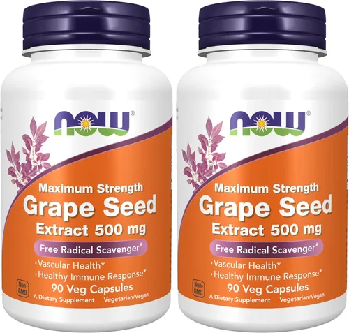 Vista 9 de Now Supplements, extracto de semilla de uva, fuerza máxima 500 mg (un extracto altamente concentrado con un mínimo de 90% de polifenoles), 90