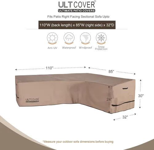 Vista 2 de ULTCOVER Funda impermeable para sofá de patio en forma de L y orientación derecha, para muebles modulares de 6 plazas, 110 pulgadas de ancho