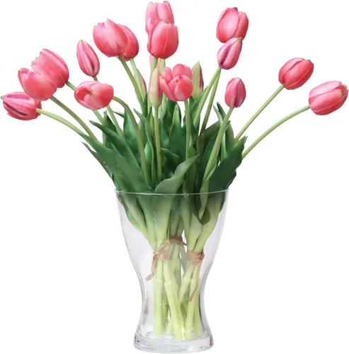 Vista 14 de 20 flores de tulipán artificiales, tallos de tulipán de tacto real de 16 pulgadas con hojas sintéticas, tulipanes y capullos sintéticos
