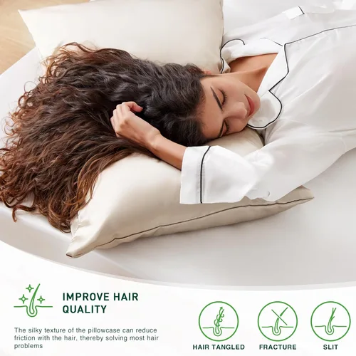 Vista 3 de Love's cabin Funda de almohada de satén para cabello y piel, similar a las fundas de almohada de seda, paquete de 2 fundas de almohada