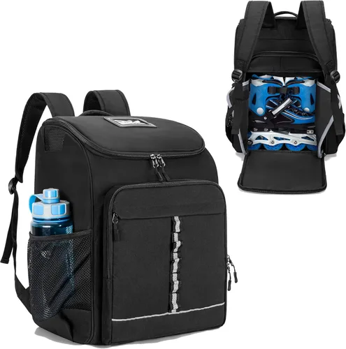 GOBUROS Bolsa de patinaje sobre ruedas para zapatos de hasta 13 hombres de EE. UU., mochila para patinaje sobre hielo con bolsillo superior para