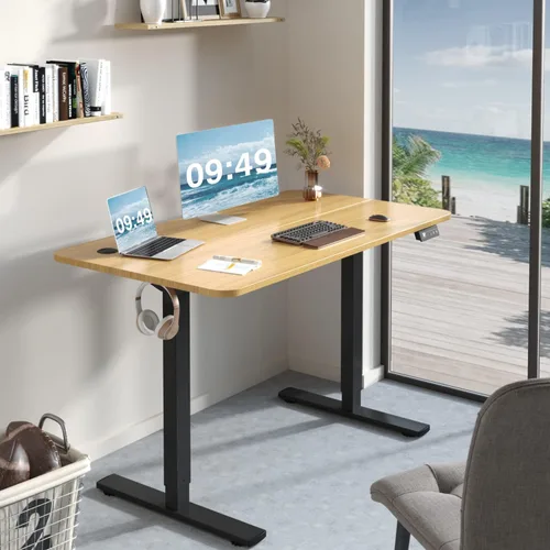Vista 50 de Furmax Escritorio eléctrico de altura ajustable grande de 55 x 24 pulgadas, escritorio de pie para oficina en casa, escritorio de computadora