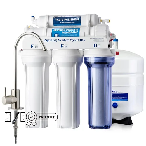 iSpring RCC7 WQA Filtro de agua potable sistema de ósmosis inversa, de 5 etapas, 75 GPD, certificación con sello de oro
