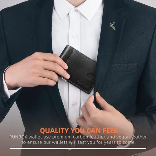 Vista 98 de RUNBOX - Carteras delgadas para hombre, cartera de piel con pinza para el dinero, cartera de bolsillo frontal con bloqueo RFID, tarjetero