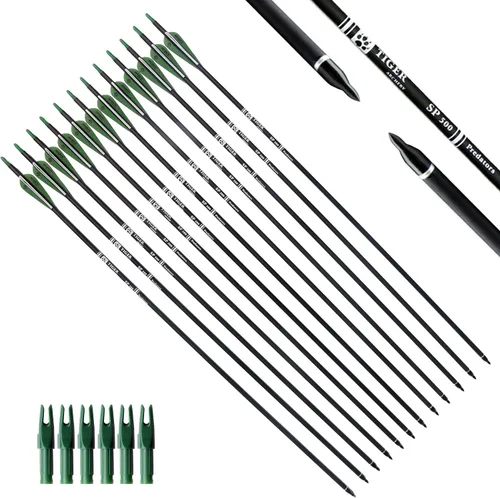 Vista 9 de TIGER ARCHERY - Flecha de carbono de 30 pulgadas con puntas extraíbles para arco compuesto y recurvo (paquete de 12 unidades)