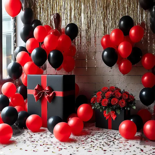 Vista 4 de Globos rojos y negros, paquete de 100 unidades, 12 pulgadas A1-rojo negro
