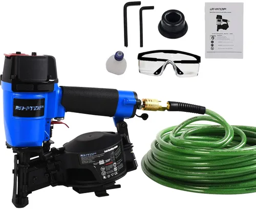 Vista 9 de BHTOP CN45N Clavadora para techos, Pistola clavadora para techos de 15 grados, Clavos de bobina de 3/4-pulgadas a 1-3/4-pulgadas, Clavadora de Rojo