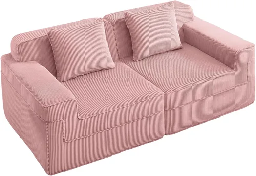 Vista 14 de Modular Loveseat Boneless Sofa, Cloud Sectional Couch with Deep Seat, Modern Modular Sofa Couch with Throw Pillows Corduroy Fabric, 2-Seat Sectional