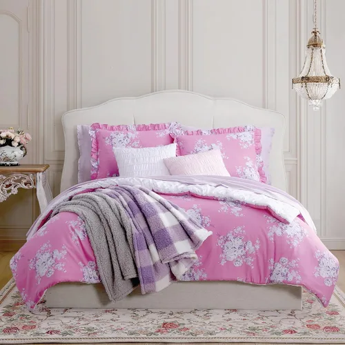 Vista 12 de Shabby Chic® - Juego de edredón de 3 piezas tamaño Queen, ropa de cama de algodón suave con fundas a juego, decoración romántica con volantes