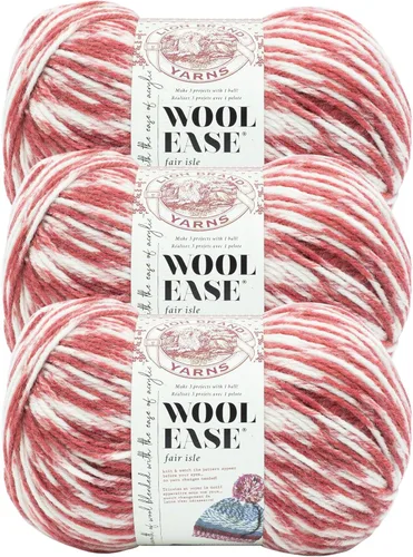 Vista 24 de Lion Brand Yarn - Ovillo de lana Wool Ease Fair Isle, hilo para tejer, color beige/oliva, 1 unidad