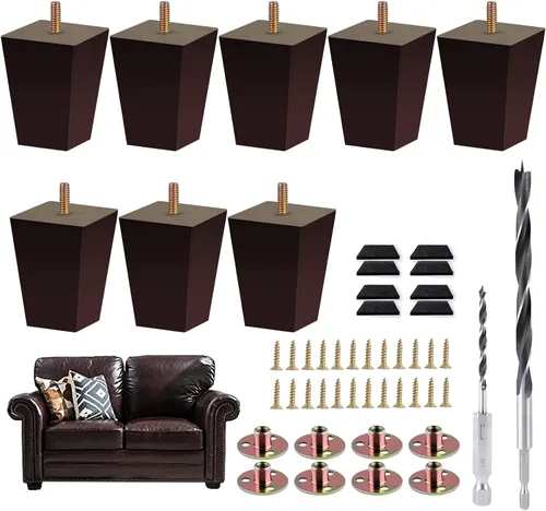 Vista 13 de Juego de 4 patas de sofá cuadradas para cama, patas de repuesto de madera de 2 pulgadas para muebles, color marrón oscuro