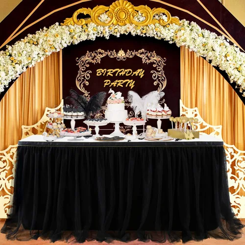 Vista 11 de Suppromo Pack de 2 faldas de mesa de tul azul de 6 pies para mesas rectangulares o redondas, mantel de tul azul para baby shower, cumpleaños