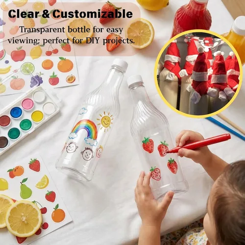 Vista 6 de Noamus Paquete de 8 botellas de refresco de plástico de 33 onzas con tapas, contenedor de jugo de PET transparente vacío reutilizable de 1 litro