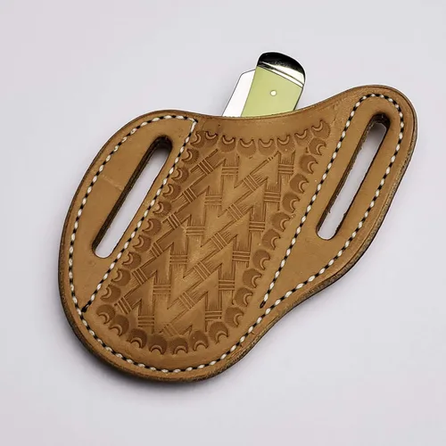 Vista 3 de Funda de cuero, panqueques inclinados/cinturón/funda de cuchillo trampero, bronceado