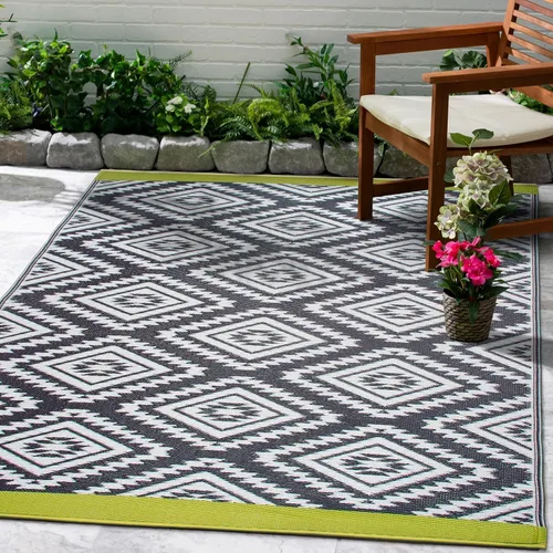 Vista 29 de Fab Habitat - Alfombra de exteriores, impermeable, resistente a la decoloración, sin arrugas, plástico reciclado de primera calidad, estilo kilim