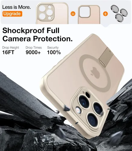 Vista 5 de TORRAS Desert Titanium 360° Soporte giratorio con bloqueo magnético y a prueba de golpes para el iPhone 16 Pro con protección completa de la cámara