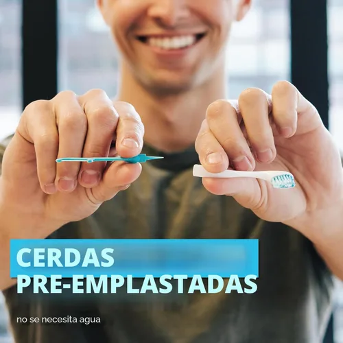 Vista 4 de Brushee - La evolución del cuidado bucal Herramienta 4 en 1 (pasta + cepillo + hilo dental + púa) Envuelto individualmente Desechable