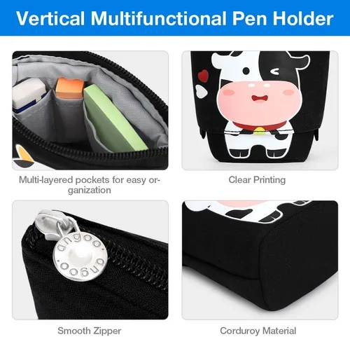 Vista 3 de Lindo estuche de pie de lápices para niños, estuche de lápices desplegable, bolsa de maquillaje, regalo de Navidad, estuche de lápices de lona