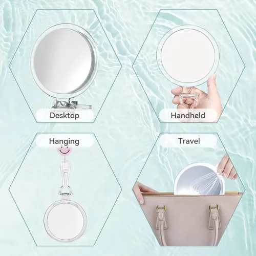 Vista 4 de B Beauty Planet Espejo de casa con aumento de 20X, redondo de 12.7 cm, asa para viajes, espejo de mano doble cara 1X/20X, espejo de maquillaje