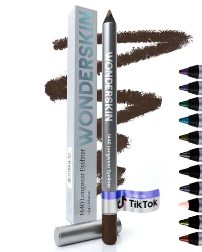 Vista 12 de Wonderskin Lápiz delineador de ojos, 1440 de larga duración con purpurina azul, impermeable, afilable y a prueba de manchas (azul ostra)