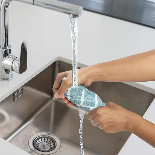 Vista 7 de Urban Villa Juego de 6 paños de cocina de rizo para cocina, color índigo, aguamarinablanco, juego de 6 paños de secado rápido, algodón altamente