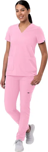 Vista 5 de Adar - Uniforme tipo filipina, con camisa de cuello en V y pantalones con bolsillos tipo cargo, para mujer