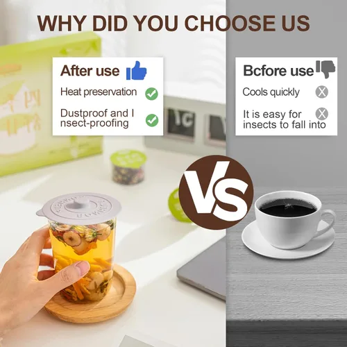 Vista 7 de Cubiertas de Tazas de Silicona (Juego de 3), Tapas de Silicona Multicolor para Tazas, Tazas, Teteras, Cubiertas Flexibles para Tazas, Tapas de Tazas