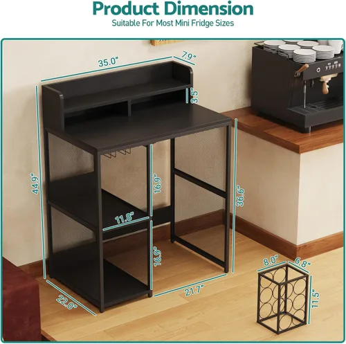 Vista 2 de Kikihouse - Estante de cocina de 4 niveles estilo industrial, soporte para mini refrigerador y microondas, estante de almacenamiento de utilidad