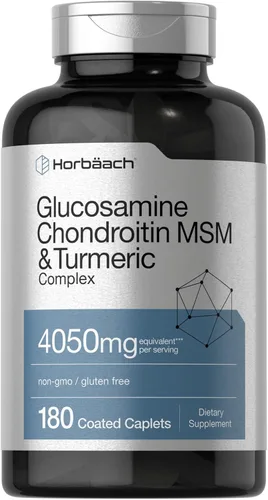 Horbäach Glucosamina condroitina MSM | 180 cápsulas | con cúrcuma | Fórmula de triple fuerza | Suplemento sin OMG y sin gluten