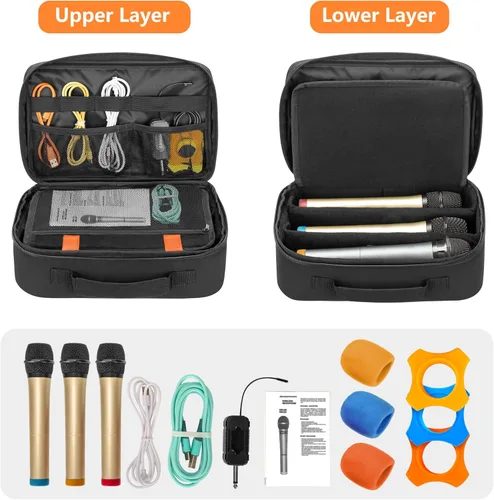 Vista 2 de PGmoon Funda de transporte de micrófono inalámbrico con 3 ranuras, bolsa de almacenamiento para micrófono de 3 micrófonos de hasta 11 pulgadas