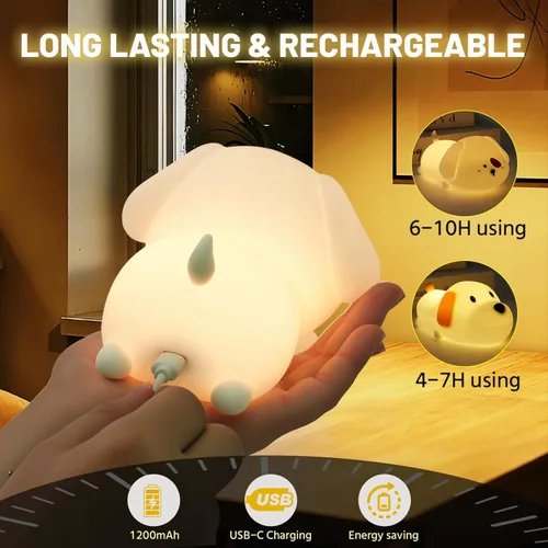 Vista 6 de Luz nocturna de silicona (paquete de 2) 7 colores para niños, control táctil, lámpara LED para perro, recargable, lindas luces nocturnas