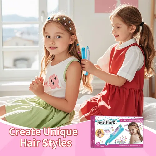 Vista 4 de Kit de estampador de gemas para el cabello para niños, joyas brillantes para el cabello para niñas, herramienta de peinado con diamantes brillantes