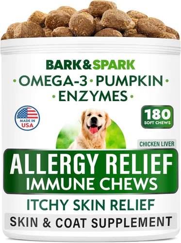 Vista 12 de BARK&SPARK Golosinas masticables avanzadas para el alivio de alergias y picazón en perros - Píldoras para el alivio de la piel con probióticos