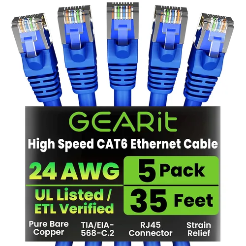 Vista 17 de GEARit Paquete de Cables Ethernet Cat 6 - Paquete de 20 Cables de Conexión Ethernet Cat6 de 1 pie Cable de Conexión de Red RJ45, Conectores